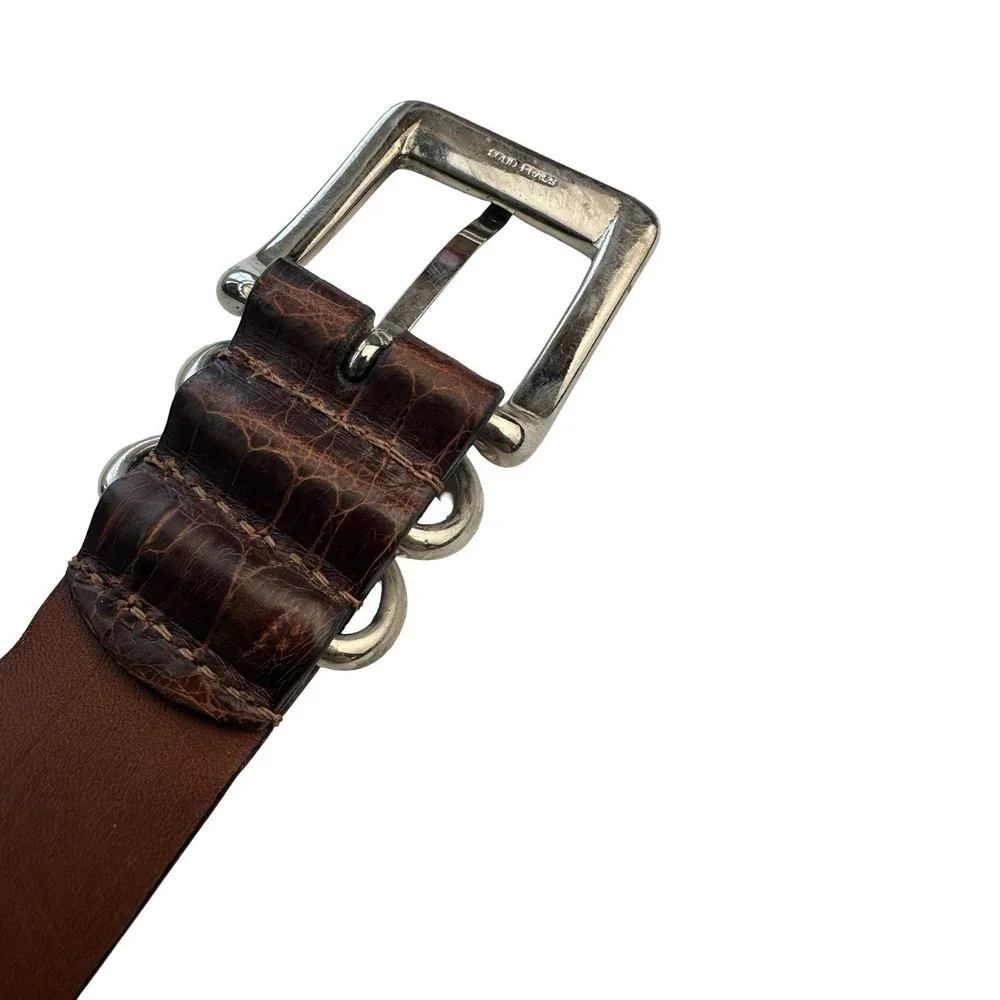 Bespoke Dark Brown Genuine Crocodile Brass Buckle Belt Size Mens 36 NWOT